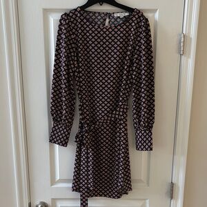LOFT Long Sleeve Dress with Navy and Pink Pattern